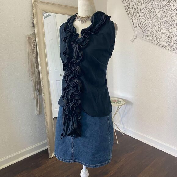 Early 2000's Black Cotton Ruffle Frilly Gothic Halter Top Plus Size 2X / XXL - Picture 3 of 7